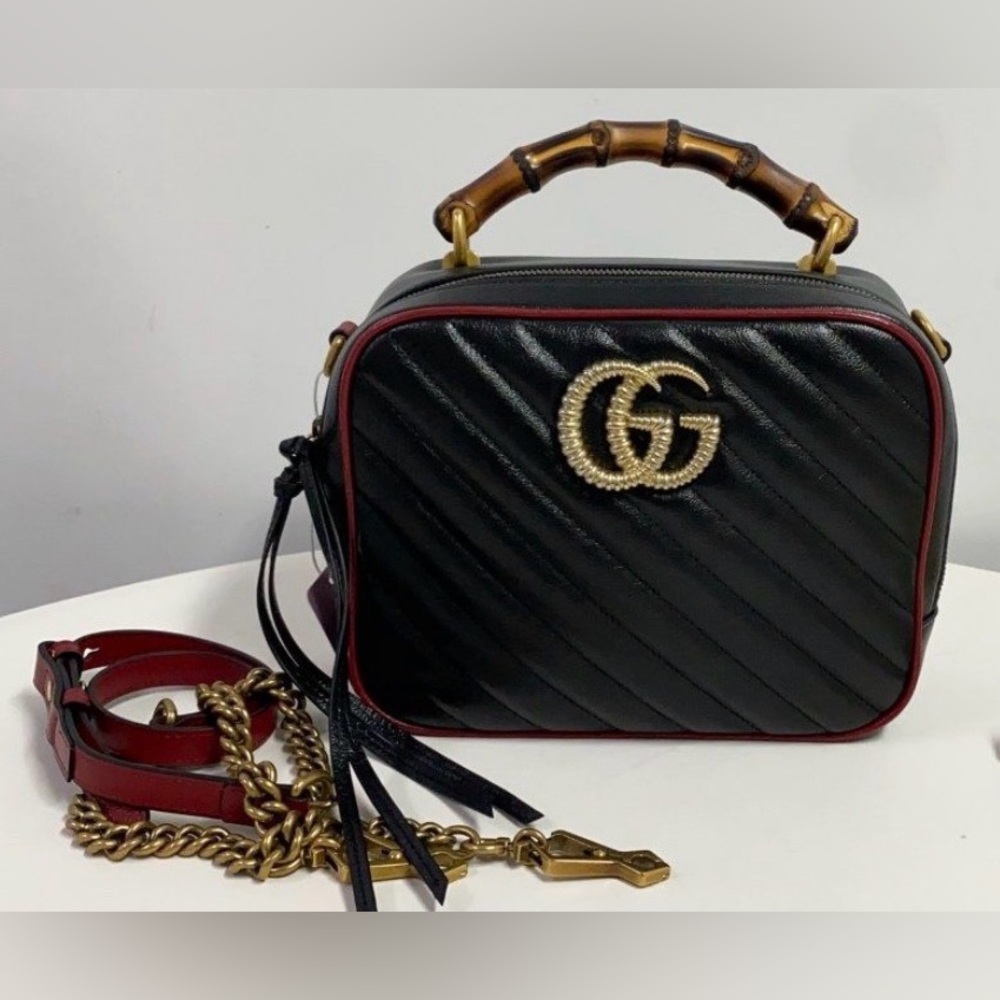 Gucci GG Marmont Matelassé Bamboo Handle Crossbody Bag Full Inclusion